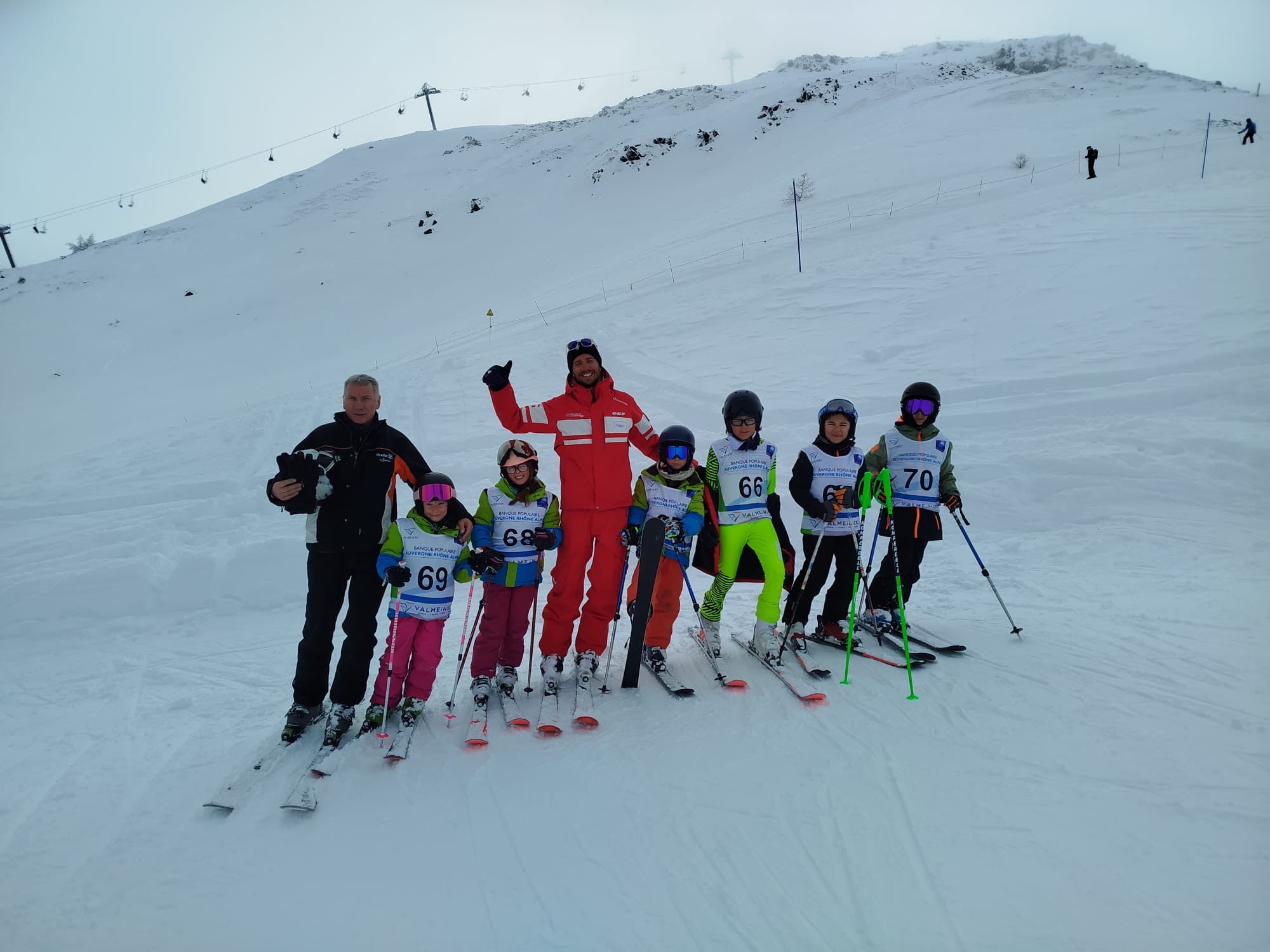 Groupe de jeunes skieurs en montagne